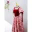 Vintage / Retro Red Floral Prom Dresses 2022 A-Line / Princess Square Neckline Short Sleeve Backless Bow Floor-Length / Long Prom Formal Dresses