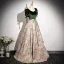 Elegant Sage Green Bow Sash Printing Prom Dresses 2025 A-Line / Princess Square Neckline Short Sleeve Backless Floor-Length / Long Formal Dresses