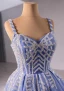High-end Pool Blue Sequins Prom Dresses 2024 A-Line / Princess Spaghetti Straps Sleeveless Backless Floor-Length / Long Prom Formal Dresses