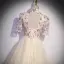 Vintage / Retro Chinese style Champagne Prom Dresses 2022 A-Line / Princess High Neck Star Sequins Lace Flower Short Sleeve Backless Floor-Length / Long Prom Formal Dresses