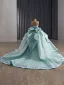 Luxury / Gorgeous Mint Green Handmade  Glitter Sequins Beading Prom Dresses 2025 Ball Gown Strapless Sleeveless Backless Bow Royal Train Formal Dresses