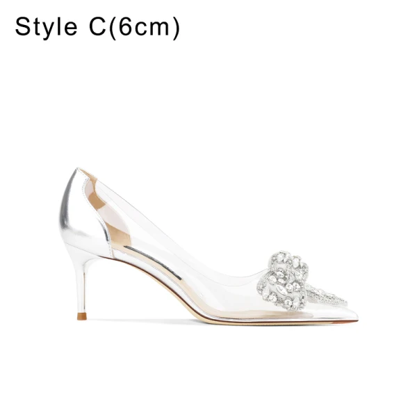 Sexy Champagne Rhinestone Bow Evening Party Pumps High Heels 2022 8 cm Stiletto Heels Pointed Toe Pumps