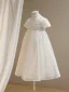 Elegant White Beading Pearl Sequins Wedding Flower Girl Dresses 2024 Ball Gown High Neck Short Sleeve Flower Girl Dresses Floor-Length / Long Tulle