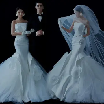 Simple Ivoire Robe De Mariée 2022 Trompette Sirène Bustier Sans Manches Appliques Dos Nu Chapel Train Mariage