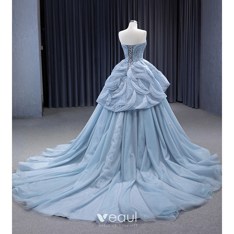 High-End Fuchsia Beading Pearl Sequins Cascading Ruffles Prom Dresses Strapless Corset Sleeveless Prom Formal Dresses