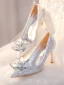 Charming Gold Crystal Wedding Shoes Wedding 2023 Rhinestone Leather 8 cm Stiletto Heels Pointed Toe Pumps High Heels