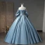 Lovely Pool Blue Bow Prom Dresses 2023 Ball Gown Off-The-Shoulder Short Sleeve Backless Floor-Length / Long Prom Formal Dresses