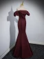 Sexy Burgundy Satin Evening Dresses 2023 Trumpet / Mermaid Off-The-Shoulder Short Sleeve Backless Floor-Length / Long Evening Party Formal Dresses