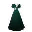 Elegant Dark Green Beading Sequins Suede Prom Dresses 2023 V-Neck A-Line / Princess Short Sleeve Backless Floor-Length / Long Prom Formal Dresses