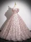 Bling Bling Rougissant Rose Paillettes Robe Boule Robe De Bal 2024 De l'épaule Manches Courtes Dos Nu Longue Promo Robe De Ceremonie