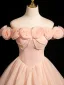 Vintage / Retro Blushing Pink Pearl Appliques Prom Dresses 2025 Ball Gown Off-The-Shoulder Sleeveless Backless Floor-Length / Long Prom Formal Dresses