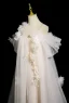 Charmant Blanche Appliques Robe De Bal 2025 Princesse Bretelles Spaghetti Manches Courtes Dos Nu Longue Robe De Ceremonie