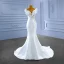 High-end White Beading Pearl Satin Wedding Dresses 2022 Trumpet / Mermaid Ruffle Scoop Neck Sleeveless Floor-Length / Long Wedding