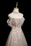 Glitzernden Charmant Champagner Perlenstickerei Strass Pailletten Abendkleider 2025 A Linie Off Shoulder Kurze Ärmel Rückenfreies Lange Festliche Kleider