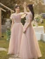 Simple Rougissant Rose Robe Demoiselle D'honneur 2022 Princesse Encolure Carrée Manches Courtes Dos Nu Longue Robe Pour Mariage