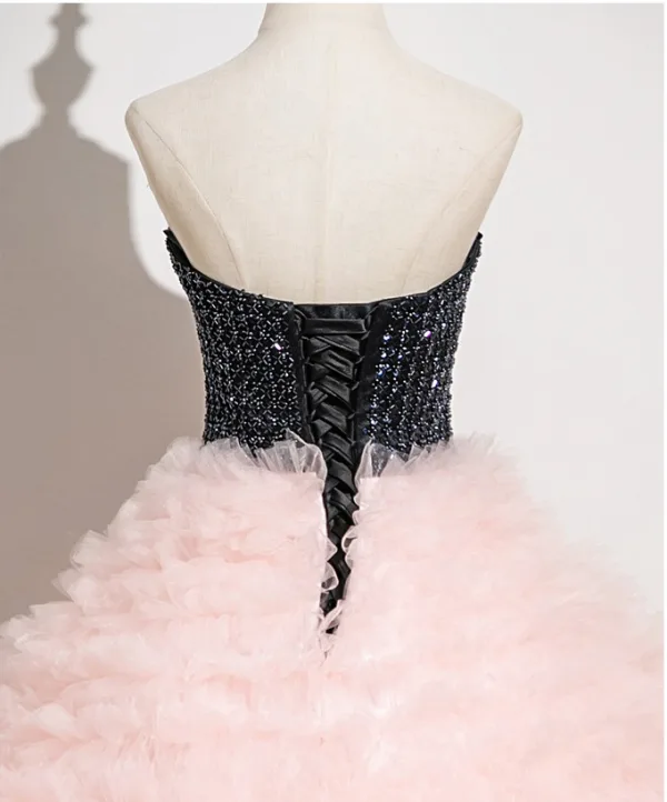 Schöne Rosa Perlenstickerei Durchbohrt Ballkleider 2025 Ballkleid Bandeau Ärmellos Rückenfreies Lange Ball Festliche Kleider