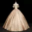 Vintage / Retro Champagne Appliques Satin Prom Dresses 2026 Ball Gown Strapless Sleeveless Backless Floor-Length / Long Formal Dresses