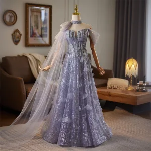 Bling Bling Lavender Beading Sequins Prom Dresses 2025 A Line Princess Off The Shoulder Sleeveless Backless Floor Length Long Formal Dresses