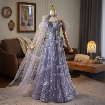 Bling Bling Lavender Beading Sequins Prom Dresses 2025 A Line Princess Off The Shoulder Sleeveless Backless Floor Length Long Formal Dresses