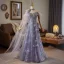 Bling Bling Lavender Beading Sequins Prom Dresses 2025 A-Line / Princess Off-The-Shoulder Sleeveless Backless Floor-Length / Long Formal Dresses