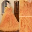 Charming Orange Pleated Evening Dresses 2023 A-Line / Princess Off-The-Shoulder Short Sleeve Backless Sweep Train Evening Party Formal Dresses