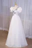 Chinese style Ivory Lace Flower Appliques Cheongsam Evening Dresses Prom Dresses 2023 A-Line / Princess High Neck Puffy Short Sleeve Floor-Length / Long Evening Party Prom