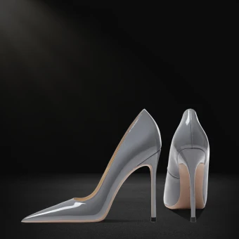 Fashion Grey Evening Party Patent Leather Pumps 2023 Leather 12 Cm Stiletto Heels Pointed Toe Pumps High Heels