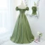 Vintage / Retro Solid Color Satin Green Ruffle Prom Dresses 2021 A-Line / Princess Off-The-Shoulder Crossed Straps Floor-Length / Long Formal Dresses