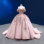 Luxury / Gorgeous Blushing Pink Beading Sequins Wedding Dresses 2022 Ball Gown Off-The-Shoulder Short Sleeve Backless Court Train Wedding