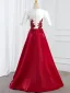 Demure Red Beading Sequins Prom Dresses 2025 Ball Gown V-Neck Short Sleeve Floor-Length / Long Prom Formal Dresses