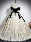 Élégant Champagne Glitter Satin Noeud Robe De Bal 2024 Robe Boule De l'épaule Manches Courtes Dos Nu Longue Promo Robe De Ceremonie