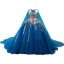 High-end Vintage / Retro Ocean Blue Handmade  Pearl Appliques Sequins Prom Dresses 2023 Ball Gown Halter Sleeveless Backless Floor-Length / Long Prom