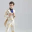 Fashion Yellow Printing 5-piece Long Sleeve Boys Wedding Suits 2024 Coat Pants Shirt Tie Vest