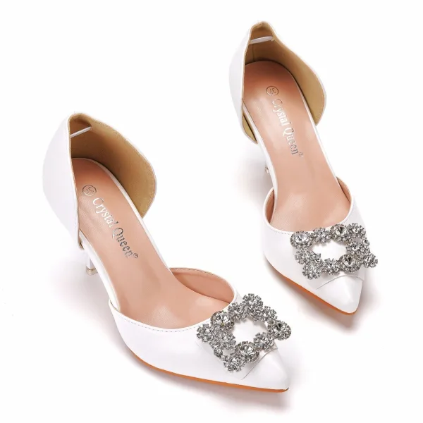 Chic / Beautiful White Rhinestone Evening Party Womens Shoes 2025 7 cm Stiletto Heels Pointed Toe High Heels