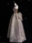 Vintage / Retro Unusual Gold Printing Sequins Prom Dresses 2024 A-Line / Princess Strapless Sleeveless Backless Bow Floor-Length / Long Prom Formal Dresses