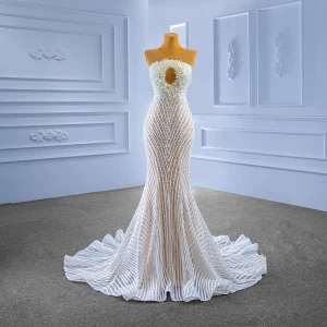 Luxury Gorgeous White Beading Pearl Wedding Dresses 2022 Trumpet Mermaid Scoop Neck Sleeveless Backless Court Train Wedding