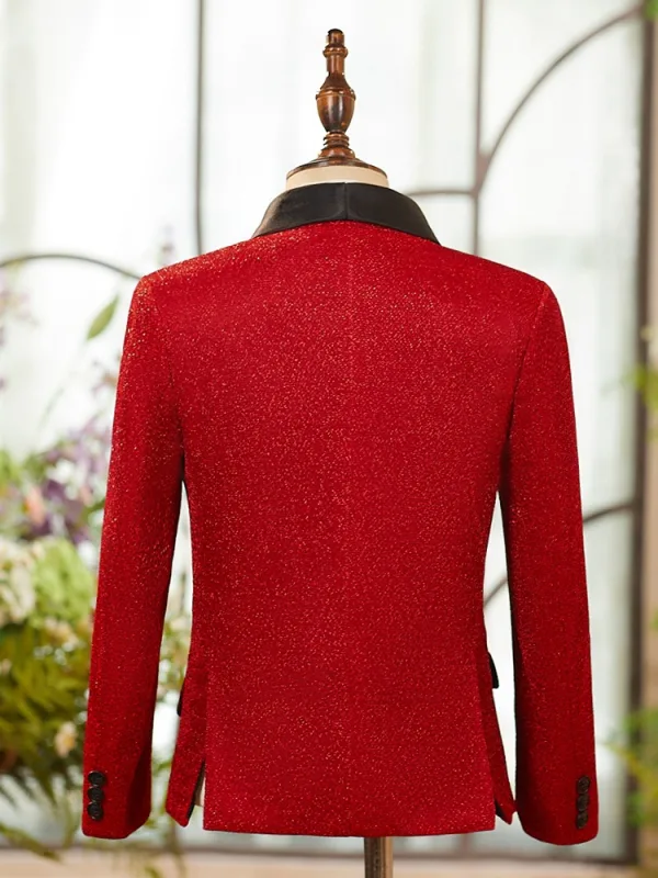 Fall Winter Red Long Sleeve Boys Wedding Suits 2025 6-piece Body Jewellery Coat Pants Shirt Tie Vest
