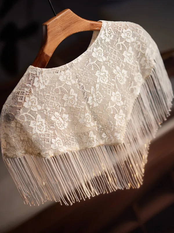 Charming Champagne Handmade Lace Flower Tassel shawl 2025