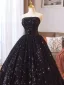 Sexy Black Sequins Prom Dresses 2025 Ball Gown Strapless Sleeveless Backless Floor-Length / Long Formal Dresses