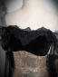 Sparkly Black Gold Sequins Lace Flower Prom Dresses 2024 Trumpet / Mermaid Off-The-Shoulder Short Sleeve Backless Bow Floor-Length / Long Prom Formal Dresses
