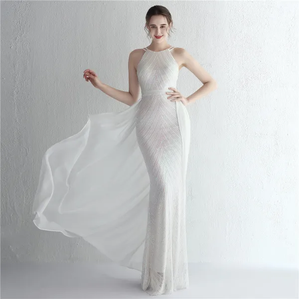 Sexy Burgundy Sequins Evening Dresses 2024 Trumpet / Mermaid Spaghetti Straps Sleeveless Backless Floor-Length / Long Evening Party Formal Dresses