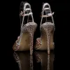 Sexy White Pearl Rhinestone Wedding Shoes 2023 Ankle Strap 11 cm Stiletto Heels Open / Peep Toe Wedding Sandals High Heels