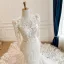 Luxury / Gorgeous Champagne Handmade  Sequins Lace Flower Chapel Train Wedding Dresses 2026 Trumpet / Mermaid V-Neck Long Sleeve