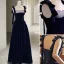 Elegant Navy Blue Suede Evening Dresses 2022 A-Line / Princess Spaghetti Straps Sleeveless Backless Bow Floor-Length / Long Evening Party Formal Dresses