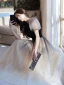 Chic / Beautiful Black Sequins Prom Dresses 2022 A-Line / Princess Square Neckline Short Sleeve Floor-Length / Long Prom Prom Dresses