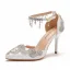 Fashion White Pearl Rhinestone Wedding Shoes 2022 Ankle Strap 9 cm Stiletto Heels Pointed Toe Wedding High Heels
