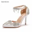 Charmant Blanche Faux Diamant Perle Chaussure De Mariée 2023 Bride Cheville 9 cm Talons Aiguilles À Bout Pointu Mariage Talons Hauts