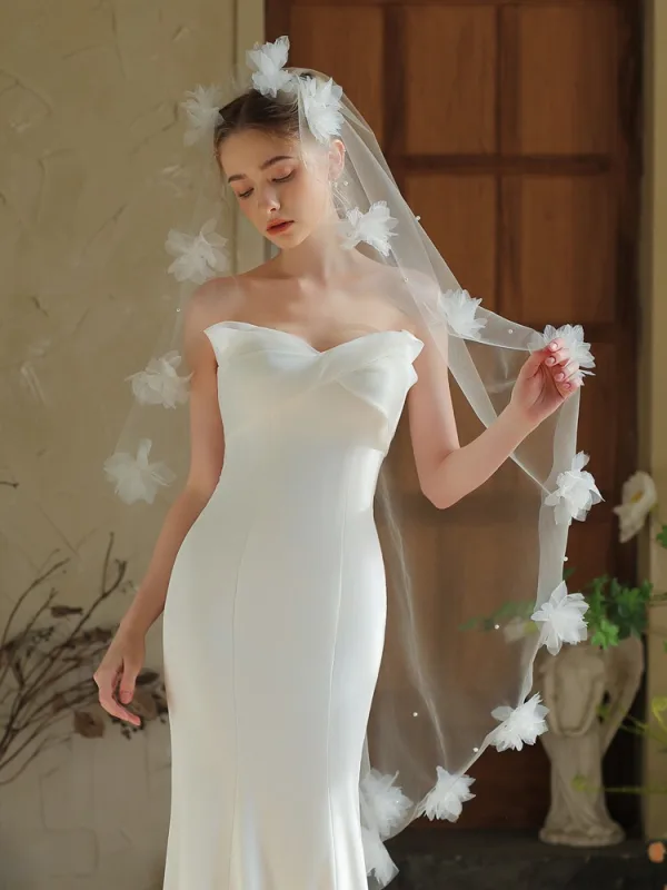 Élégant Blanche Appliques La Mariée Voile De Mariée 2025 Tulle