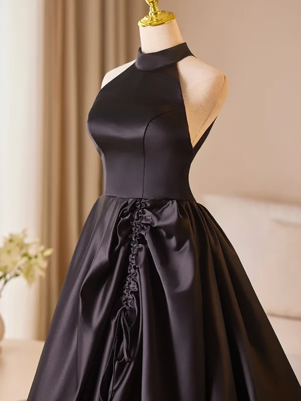 Audrey Hepburn-Stil Schwarz Ballkleider 2024 A Linie Stehkragen Ärmellos Rückenfreies Sweep / Pinsel Zug Ball Festliche Kleider