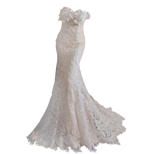 Charmant Ivoire Appliques En Dentelle Fleur Robe De Mariée 2022 Trompette / Sirène Bustier Sans Manches Dos Nu Longue Mariage